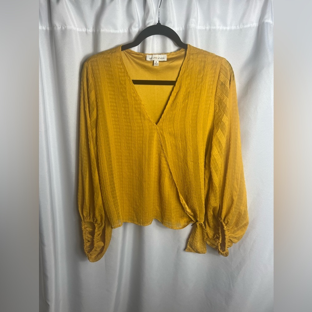 The Line Of Style Mustard Yellow Wrap Blouse Balloon Sleeves XL
